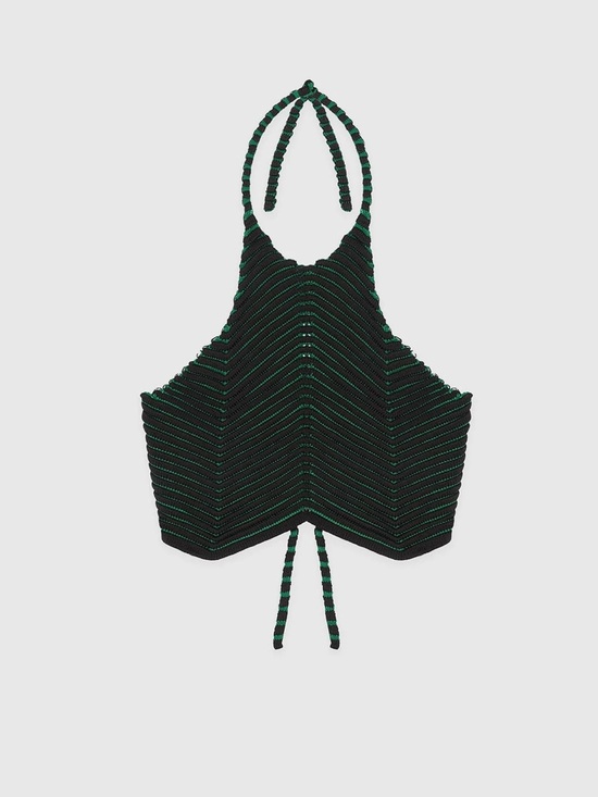 Maniere De Voir Tops - Maniere De Voir Black and Green Halter Crop Top